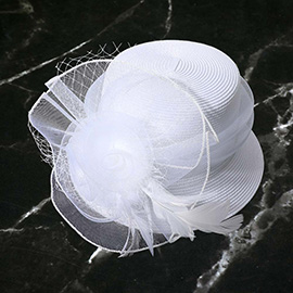 Mesh Flower Feather Pointed Dressy Hat