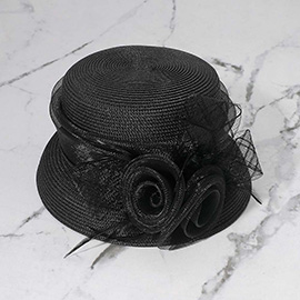 Mesh Flower Feather Pointed Dressy Hat