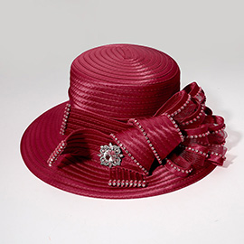 Rhinestone Embellished Flower Bow Pointed Dressy Hat