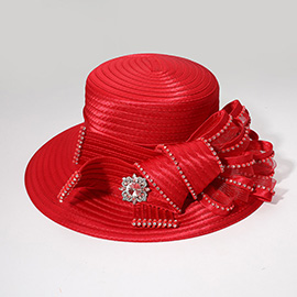 Rhinestone Embellished Flower Bow Pointed Dressy Hat