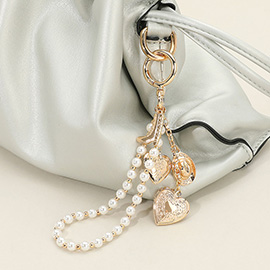 Pearl Beaded Bow Metal Heart Locket Western Cowboy Boot Hat Keychain / Bag Charm