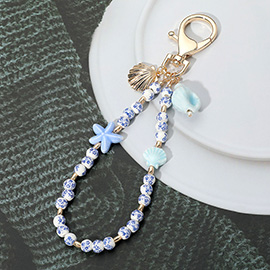 Ceramic Starfish Seashell Floral Ball Beaded Keychain / Bag Charm