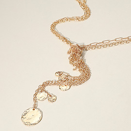 Multi Hammered Metal Coin Drop Pendant Various Chain Layered Necklace