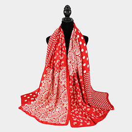 Polka Dot Paisley Printed Oblong Silky Satin Scarf Shawl