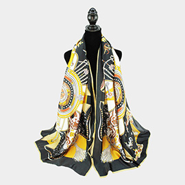 Abstract Paisley Printed Oblong Silky Satin Scarf Shawl