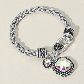 Square Heart Stone Charm Bracelet