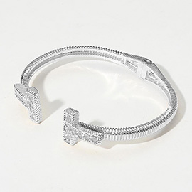CZ Stone Paved T Tip Cuff Bracelet