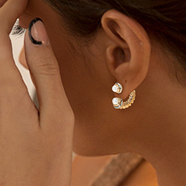 Pearl Tip Two Tone Twisted Metal Ear Jacket Earrings