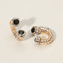 Stone Tip Two Tone Twisted Metal Ear Jacket Earrings