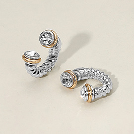 Stone Tip Two Tone Twisted Metal Ear Jacket Earrings