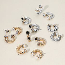 Stone Tip Two Tone Twisted Metal Ear Jacket Earrings
