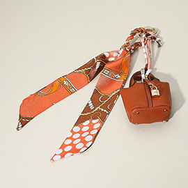 Faux Leather Elegant and Stylish Mini Purse / Bag Charm with Abstract Pattern Petit Scarf