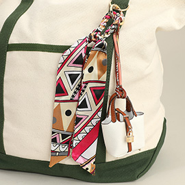Faux Leather Elegant and Stylish Mini Purse / Bag Charm with Abstract Pattern Petit Scarf