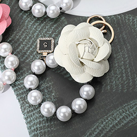 Faux Leather Rose Chunky Pearl Beaded Link Keychain / Bag Charm