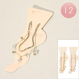 12PCS - Stone Cluster Charm Station Rhinestone Chain Layered Anklets