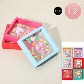 12 SET OF 2 - Kids Candy Charm Beaded Stretch Bracelet Hair Clip Set