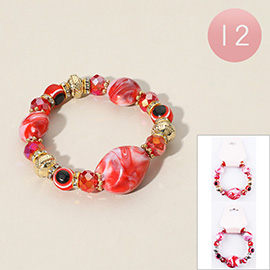 12PCS - Marbled Stone Evil Eye Beaded Stretch Bracelets
