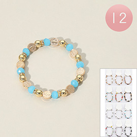 12PCS - Metal Religious Medal Faceted Beaded Stretch Bracelets