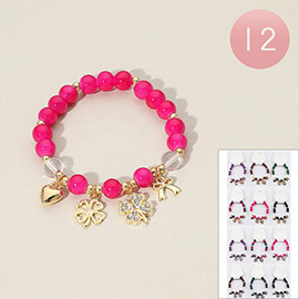 12PCS - Heart Clover Bow Charm Beaded Stretch Bracelets