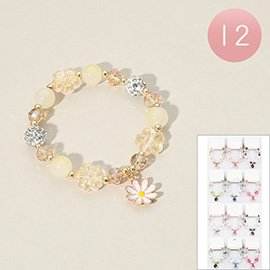 12PCS - Flower Beaded Stretch Bracelets