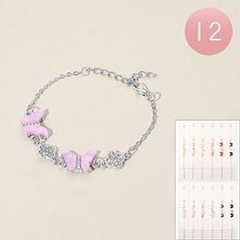 12PCS - Butterfly Stone Cluster Stone Paved Quatrefoil Link Bracelets