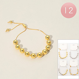 12PCS - Metal Ball Beaded Adjustable Cinch Pull Tie Bracelets
