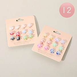 12 SET OF 6 - Flower Stud Earring Set
