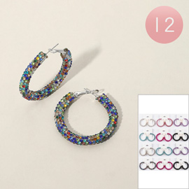12Pairs - Bling Studded Hoop Earrings