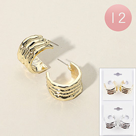12Pairs - Textured Metal Hoop Earrings
