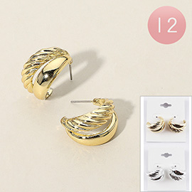 12Pairs - Textured Split Metal Hoop Earrings