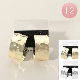 12Pairs - Hammered Metal Hoop Earrings