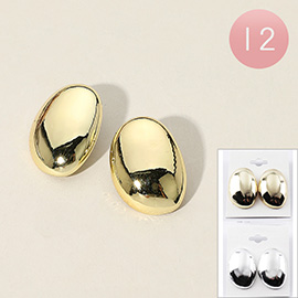 12Pairs - Metal Oval Pebble Earrings