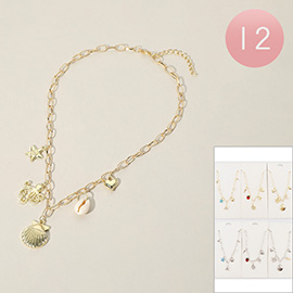 12PCS - Sea Life Fruit Charm Station Necklaces