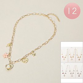 12PCS - Pearl Shell Flower Love Heart Star Charm Station Necklaces