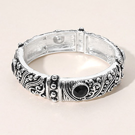 Two Tone Antique Metal Stone Pointed Boto Stretch Bracelet