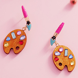Stone Embellished Enamel Palette Dangle Earrings