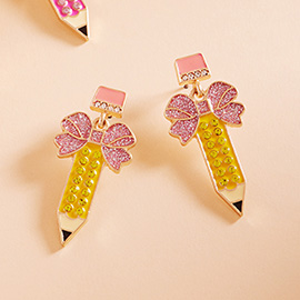 Stone Paved Glittered Enamel Pencil Dangle Earrings
