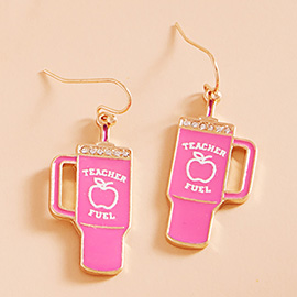 Enamel Teacher Fuel Tumbler Dangle Earrings