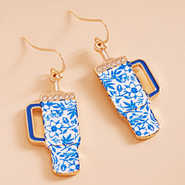 Enamel Floral Pattern Tumbler Dangle Earrings