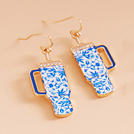 Enamel Floral Pattern Tumbler Dangle Earrings