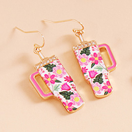 Enamel Floral Pattern Tumbler Dangle Earrings
