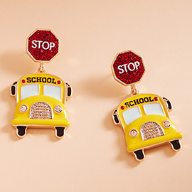 Enamel School Bus Dangle Earrings