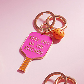 STAY OUT OF THE KITCHEN Message Enamel Pickleball Paddle Keychain / Bag Charm