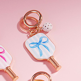 Enamel Bow Pointed Pickleball Paddle Keychain / Bag Charm