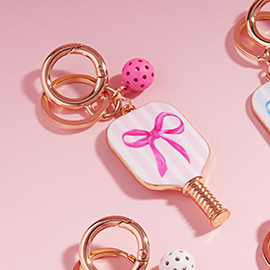 Enamel Bow Pointed Pickleball Paddle Keychain / Bag Charm