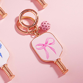 Enamel Bow Pointed Pickleball Paddle Keychain / Bag Charm
