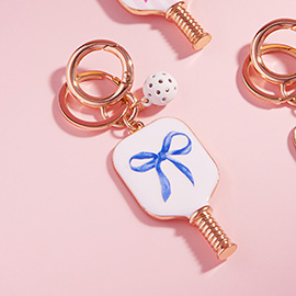 Enamel Bow Pointed Pickleball Paddle Keychain / Bag Charm