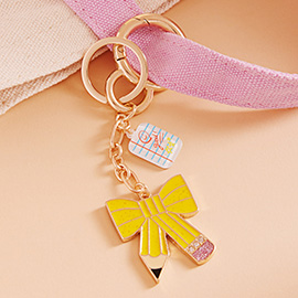 Enamel Bow Pencil Note Charm Keychain / Bag Charm