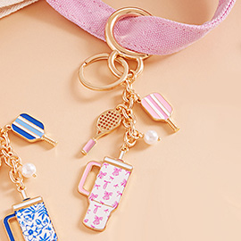 Enamel Pickleball Paddle Bow Pattern Tumbler Back Engraved Keychain / Bag Charm