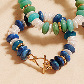 Marbled Round Shaped Beads Pearl Beaded Stretch Bracelet